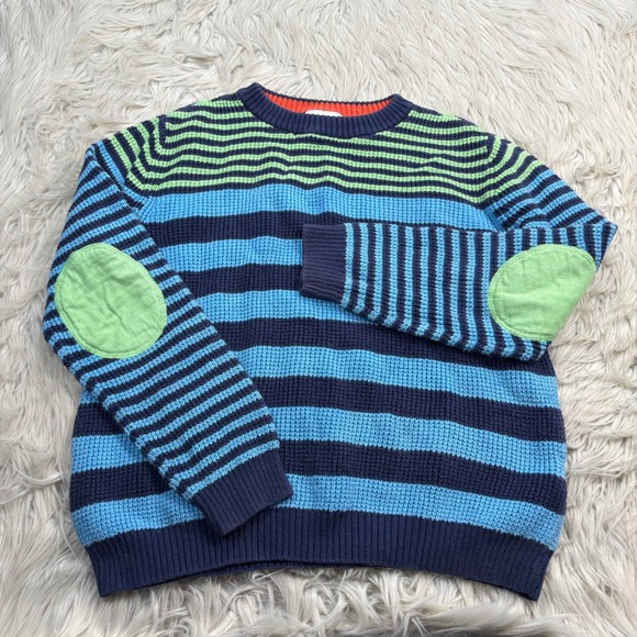 Hanna Andersson Other - Hanna Andersson Boy's Youth 140 US 10 Mixed Stripe Sweater Green Blue Elbow Pads